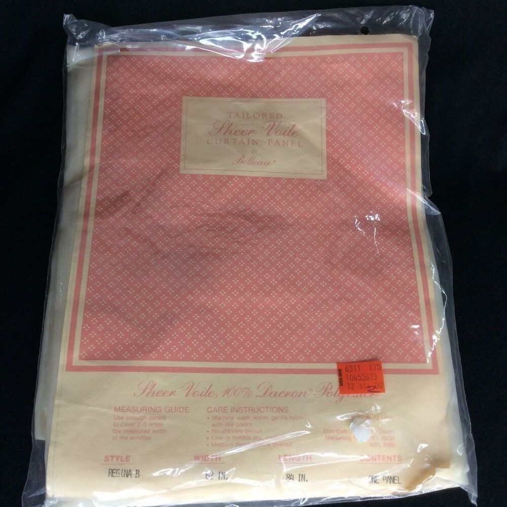 Vintage Belleaire Sheer Voile White Window Curtain Panel 62 x 84 Set 3 New